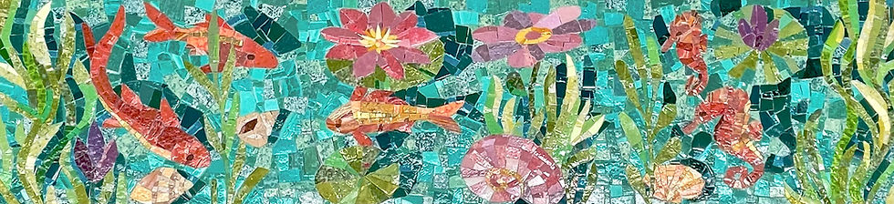 Mosaic made to sit permanently underwater, bringing colour and movement to the waterfeature