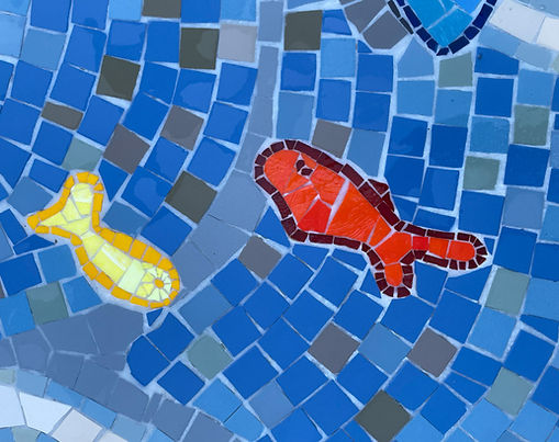 Mosaic fish, inspired by local primary school kids' drawings