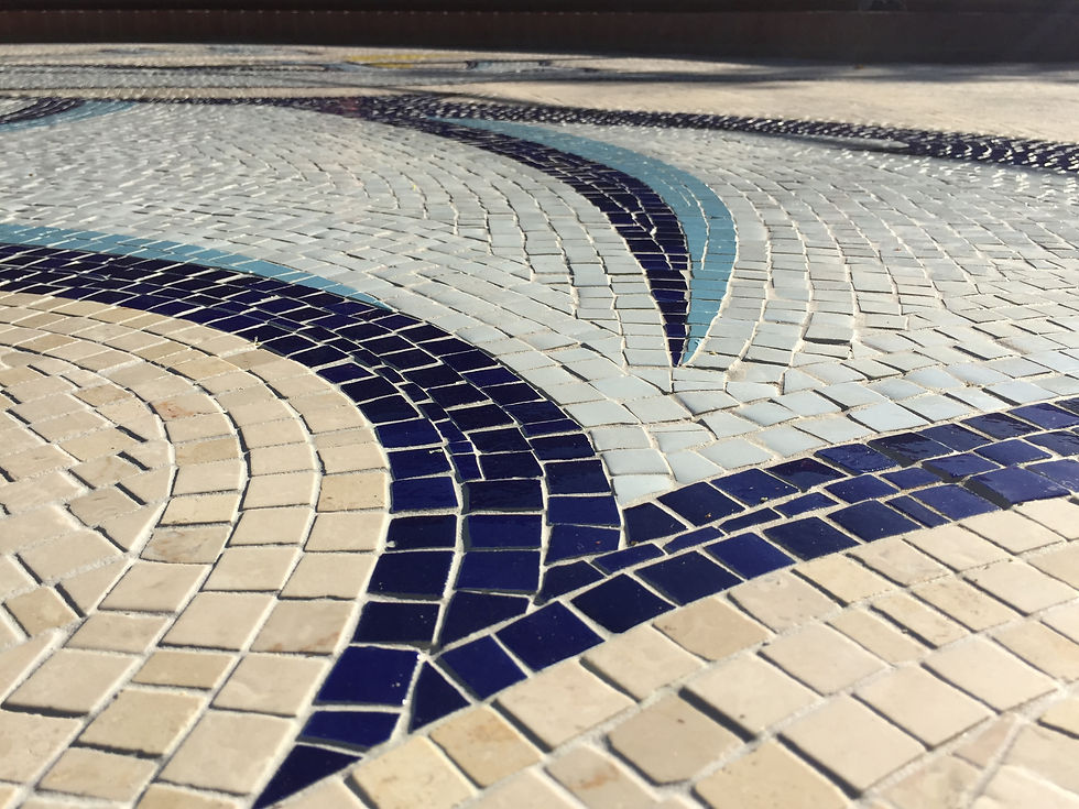 Outdoor floor mosaic featuring Kingswood College logo, the wyvern, with part of the school motto: "Do the best you can."