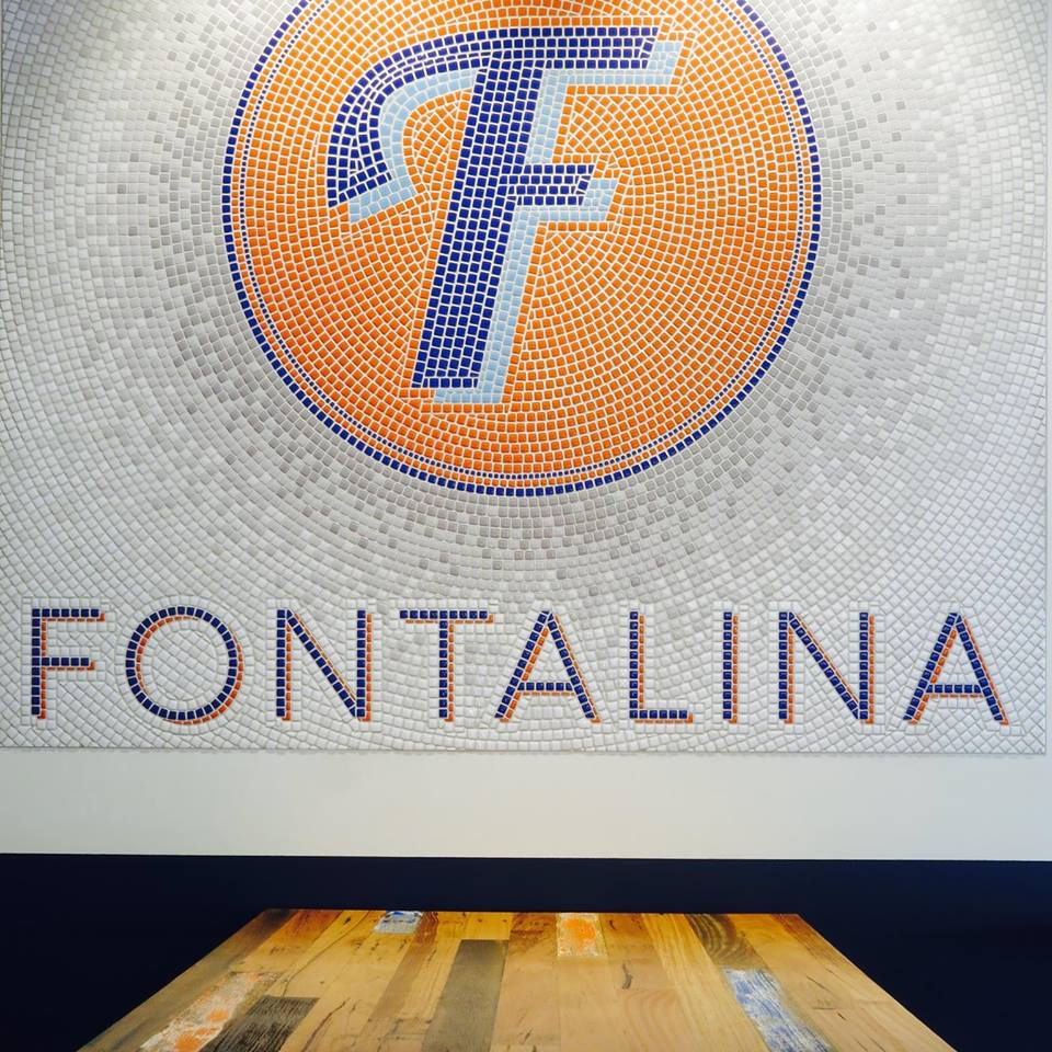 Wall mosaic displaying Fontalina logo
