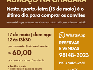 Vendas até quarta-feira (13.05)