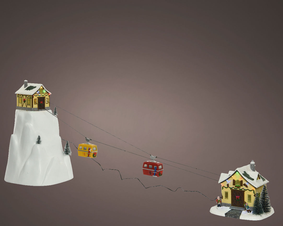 Estación de esquí, luz LED, movimiento y música. L.31.5cm x A. 32.5cm x A.53cm.