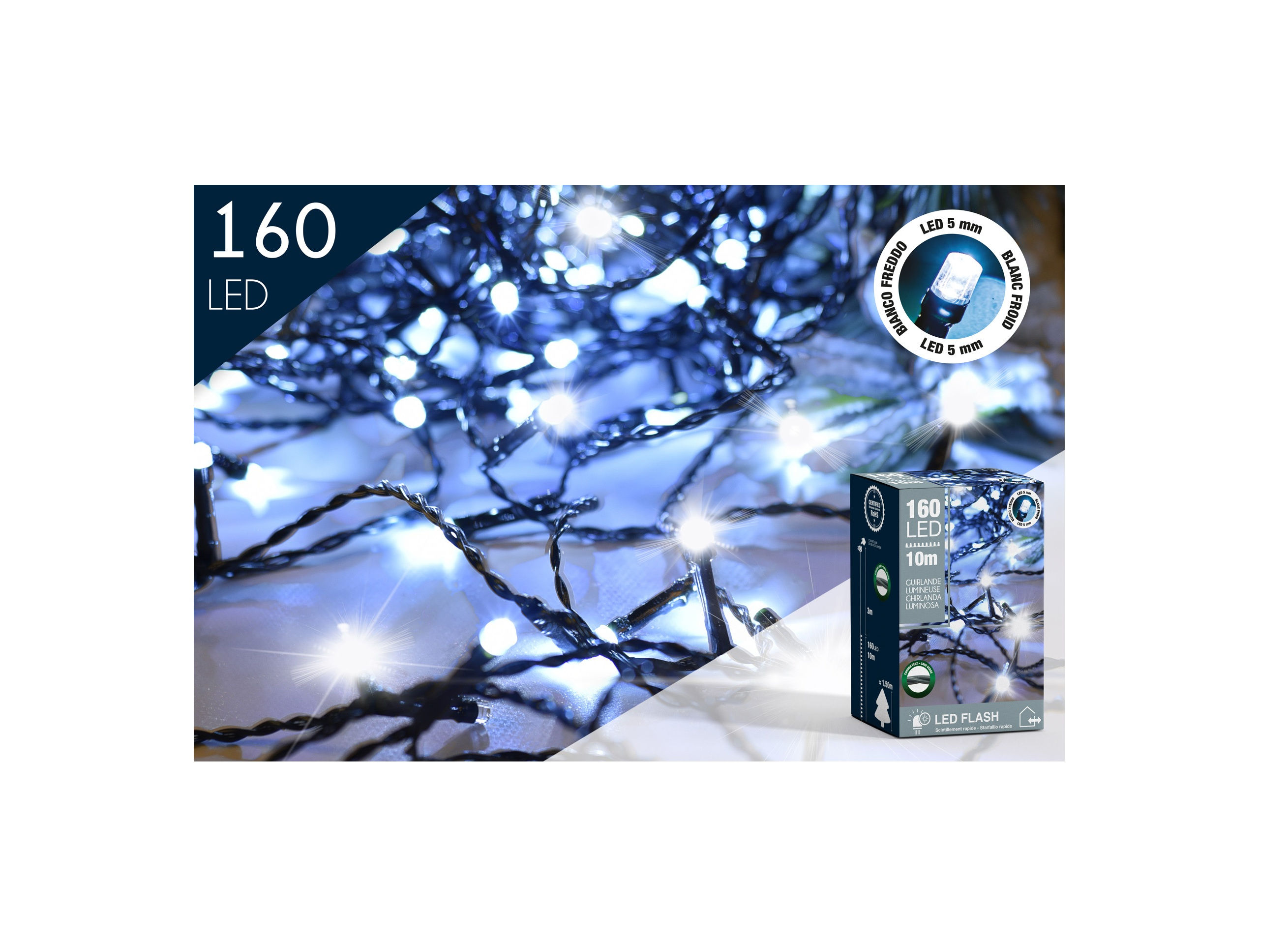 Guirnalda FLASH 160LED 5mm Flash Blanco Frio.