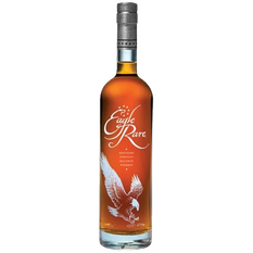 Eagle Rare Kentucky straight bourbon whiskey bottle on black background, amber label with eagle illustration.