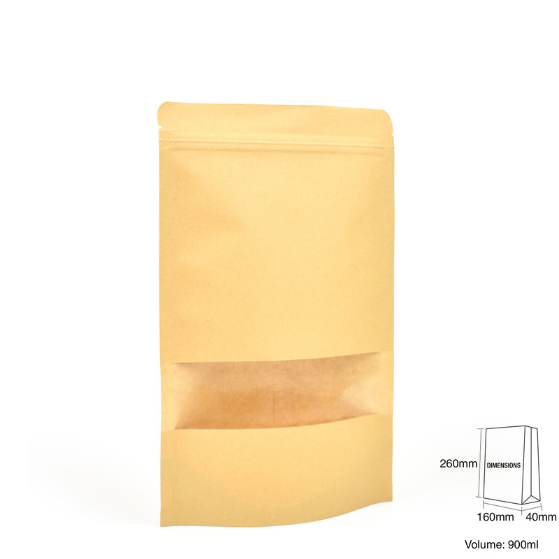Standup Windowed Kraft Food Pouches, Zip Lockable & Heat Sealable - 160x260x40mm view 2