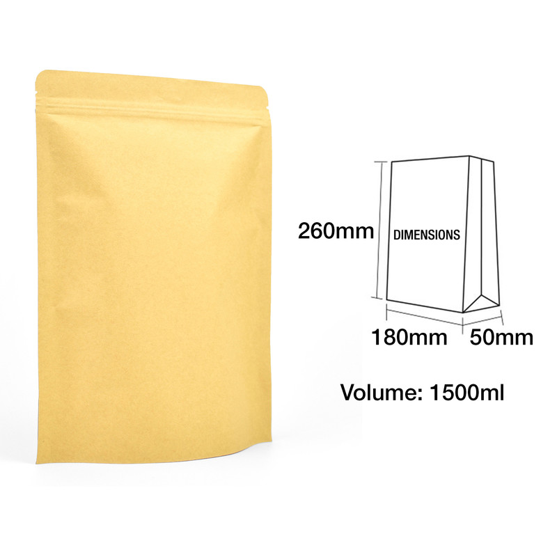 Stand-Up Windowless Kraft Food Pouches, Zip Lock & Heat Seal - 180 x 260 view 2
