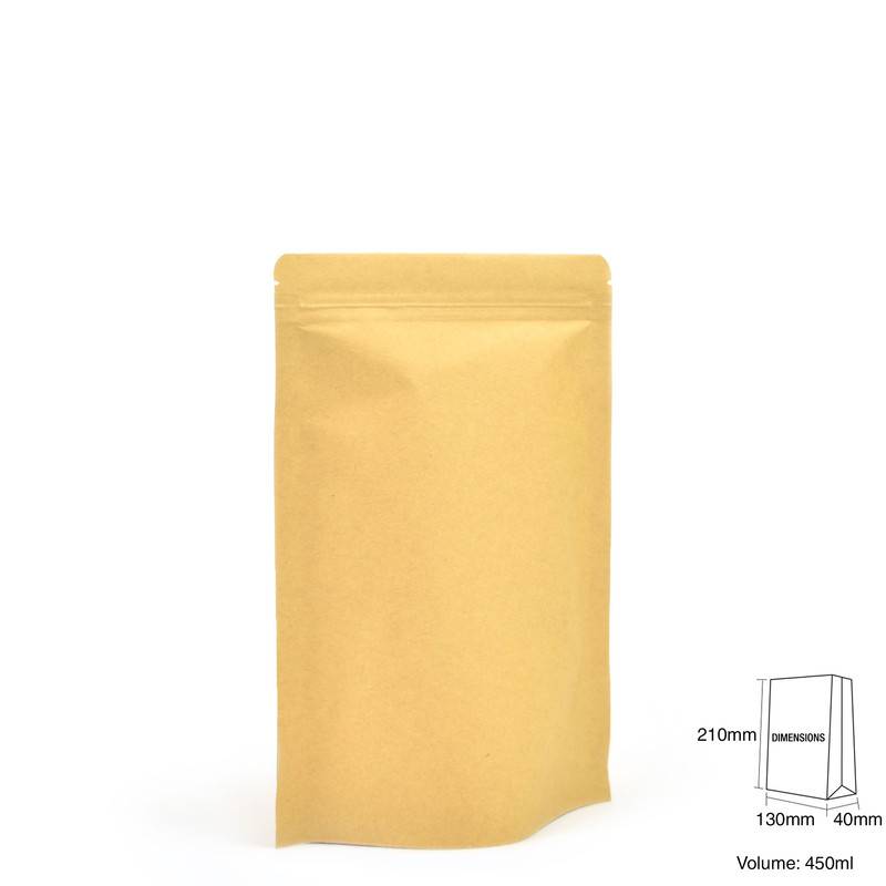 Kraft Food Bags Windowless Pouches, Zip Lock & Heat Sealable - 130 x 210 x 40mm view 2