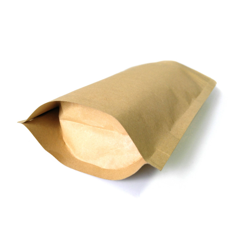 Stand-Up Windowless Kraft Food Pouches, Zip Lock & Heat Seal - 110 x 185 x 30mm view 7