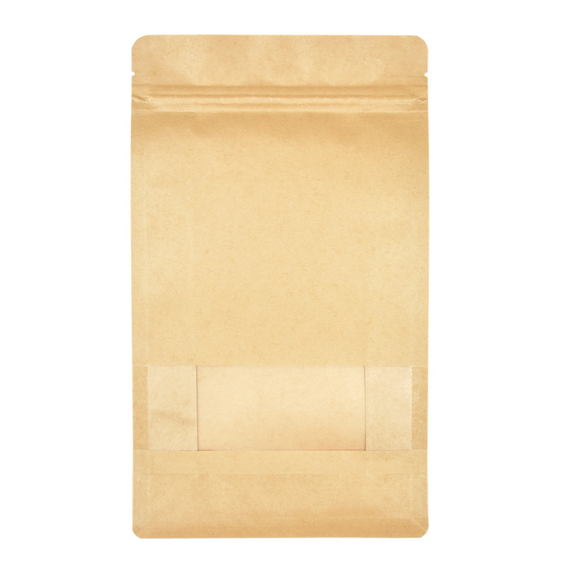 Standup Flat Bottom Windowed Kraft Food Pouches, Ziplock, Heatseal -120x220x60mm view 5