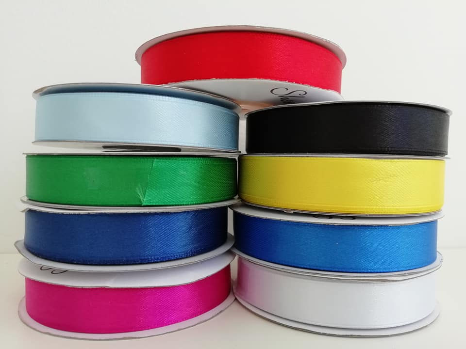 25 Meter Roll of 16mm Double Face Satin Ribbon, Various Colours