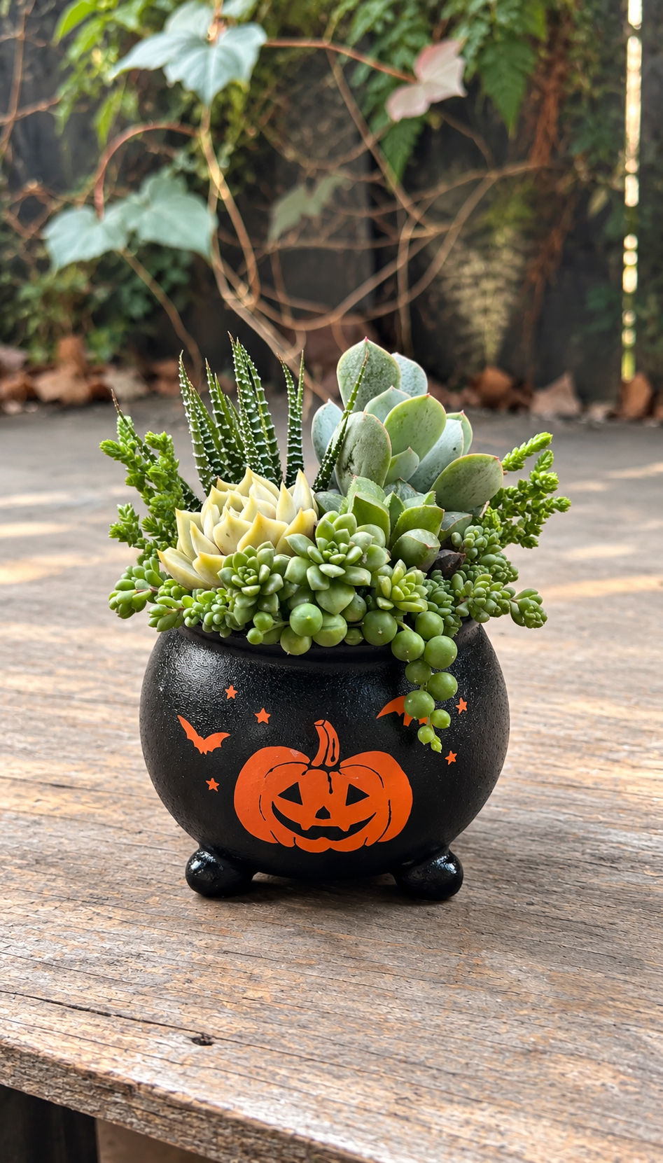 Pumpkin Cauldron Succulent Design