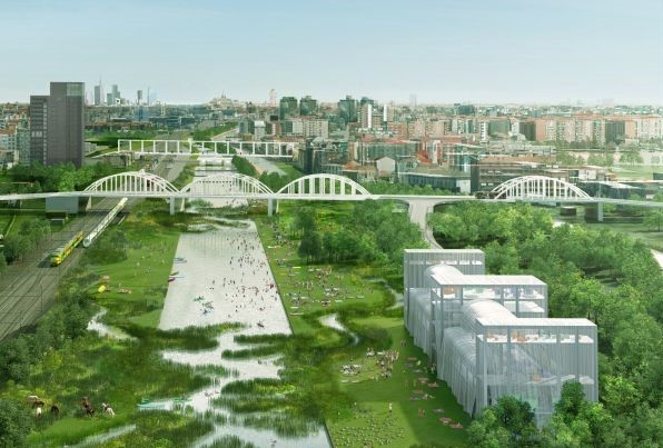 Concorso per il MasterPlan dello scalo ferroviario di San Cristoforo, 2019: progetto vincitore con l’edificio di Aldo Rossi “ velato”