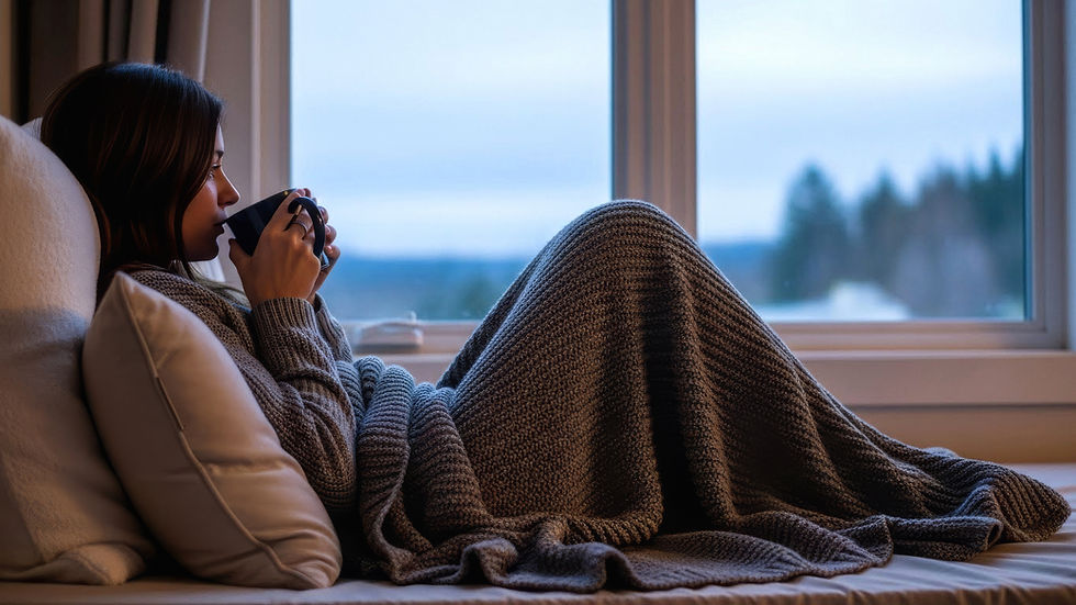 Person in a protective posture near a window, suggesting emotional self-protection and safety-seeking in relationships.
