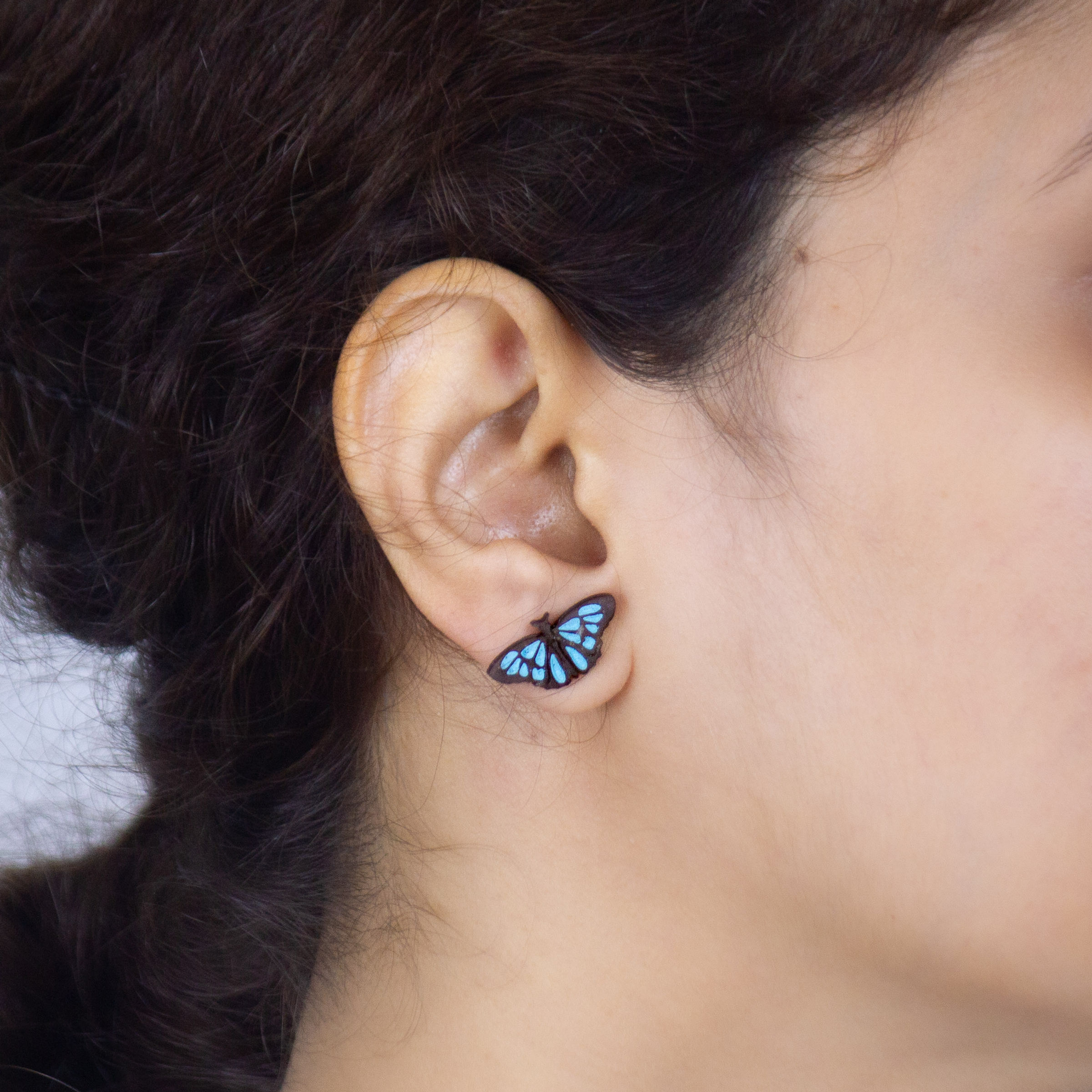 Blue Tiger Butterfly Coconut Shell Earrings