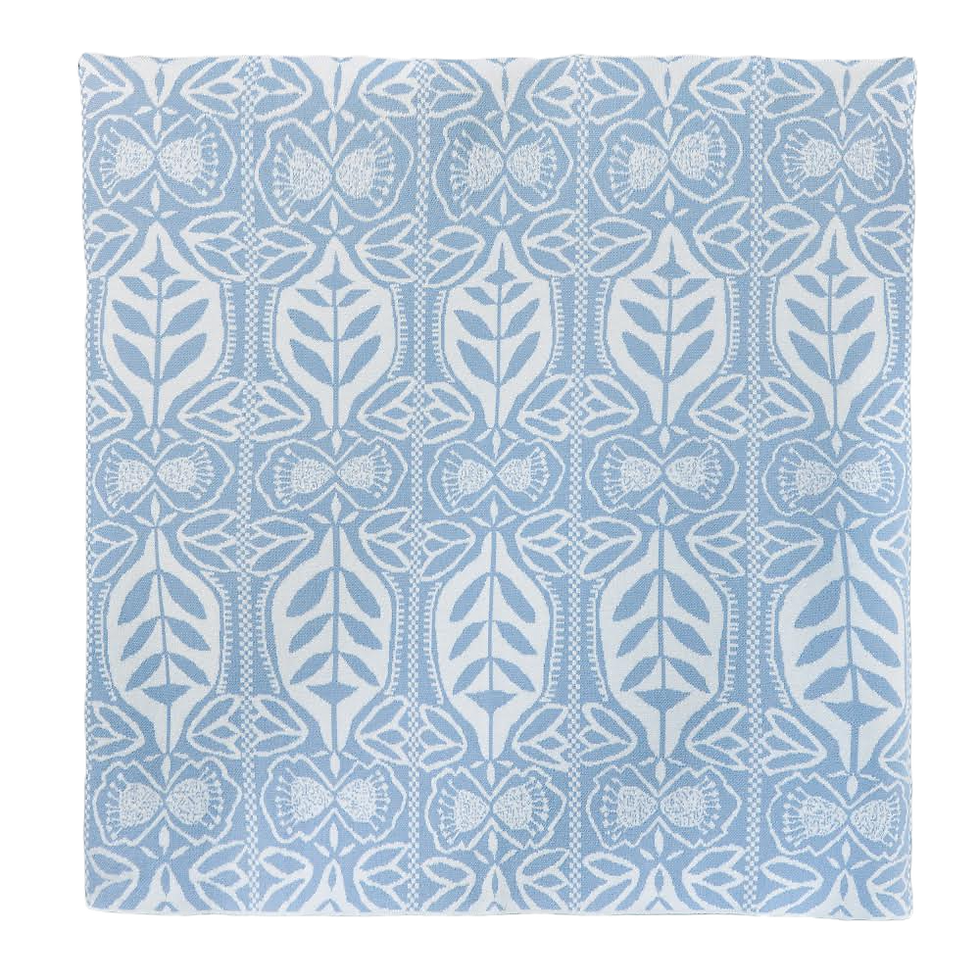 Thumbnail: Merino Wool Throw Blanket "SiIhouette" Powder Blue & White