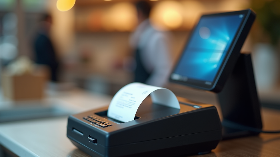 Close-up view of a POS terminal with a receipt printer
