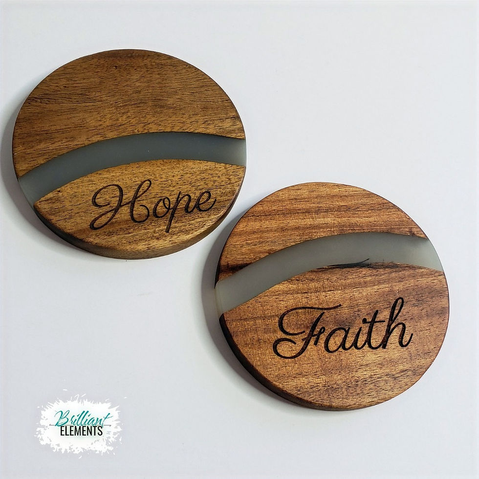 Thumbnail: Acacia & Resin Coaster - Hope, Faith, Love & Trust