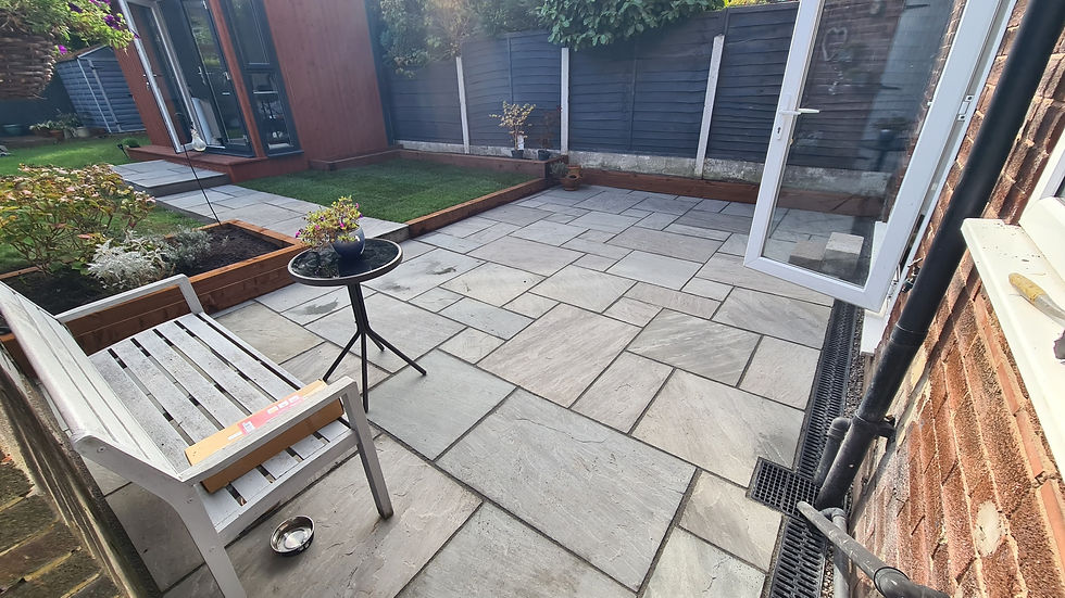 Natural stone patio and garden paving installed in Timperley Manchester