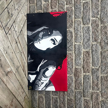 BACK TO BLACKOUT, Amy Winehouse Acrylic on Canvas Painting, Red and Gold, Sillouette