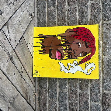 GRAFFITI GOSPEL, Tupac Acrylic on Canvas Painting, Red and Yellow, Sillouette