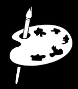 paint palette and paint brush, white, icon