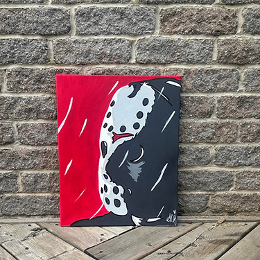 UNKILLABLE, Jason Vorhees Acrylic on Canvas Painting, Red and Grey, Sillouette