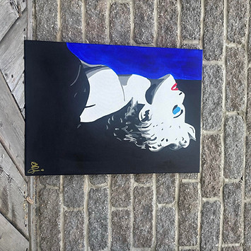 BLUE VEIL, Madonna Acrylic on Canvas Painting, Blue and Grey, Sillouette