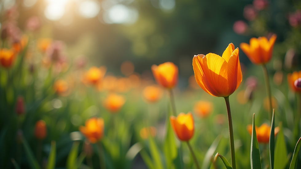 High angle view of a serene garden with flowers blooming