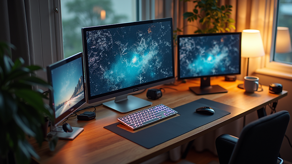 High angle view of a home office with multiple connected devices