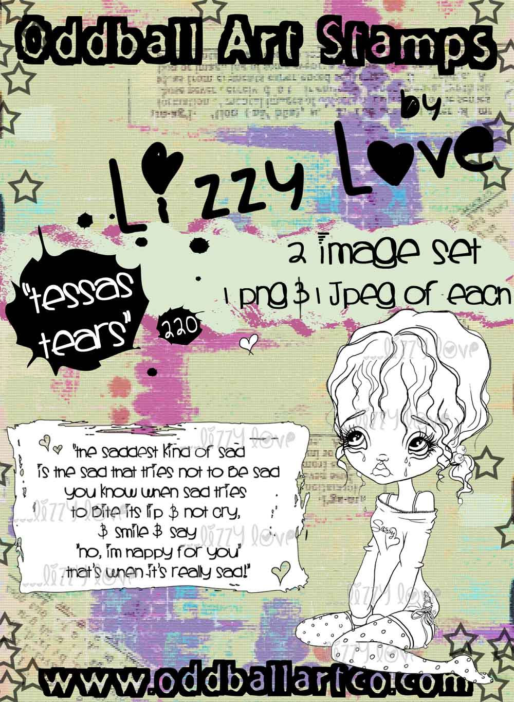 Digital Stamp Whimsical Big Eye Sad Girl Tessa Tears Image No. 220