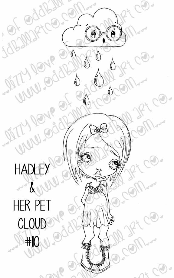 Thumbnail: Digi Stamp Creepy Cute Big Eye Girl Hadley & Her Pet Cloud Img# 110