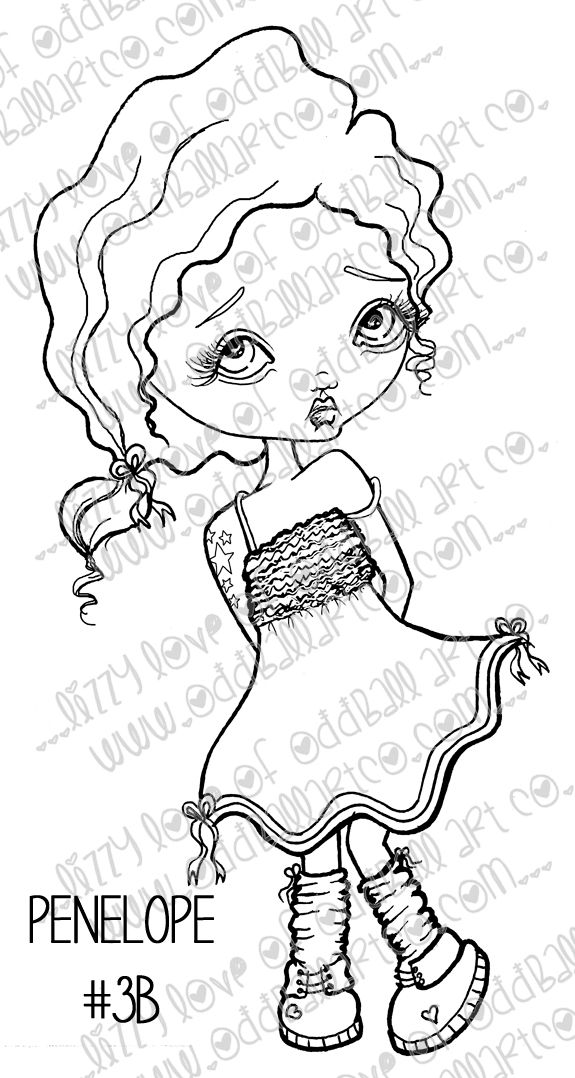 Thumbnail: Digital Download Printable Stamp Cute Whimsical Big Eye Girl Penelope Image No 3