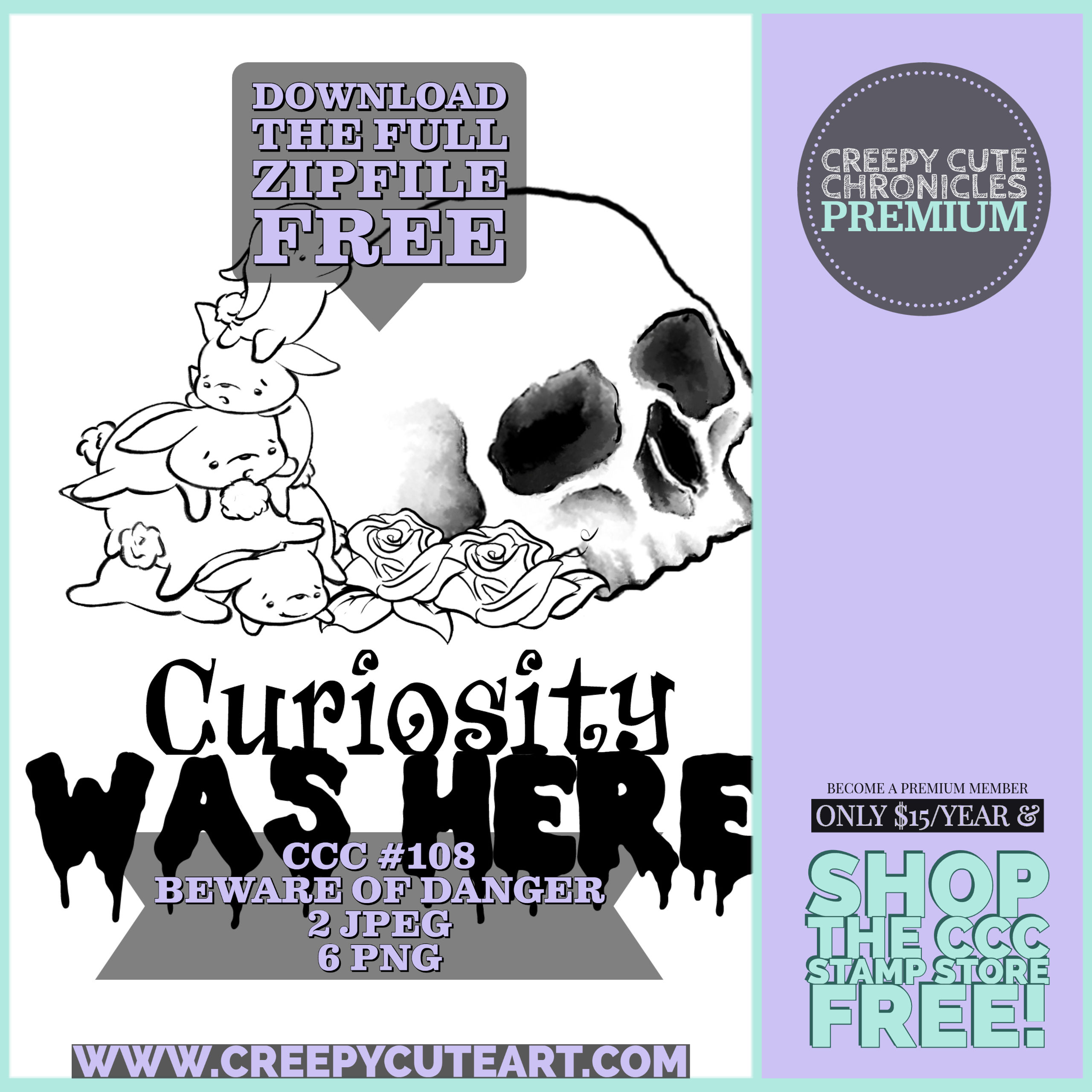 CCC# 108 BEWARE OF DANGER DIGI STAMP Creepy Cute Chronicle