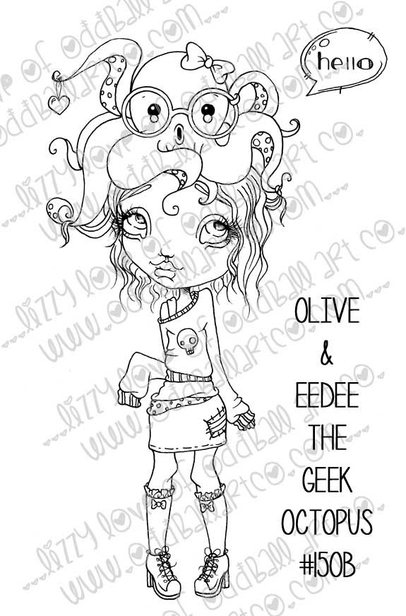 Thumbnail: Digital Stamp Big Eye Girl Olive with Eedee the Geek Octopus Image No. 150