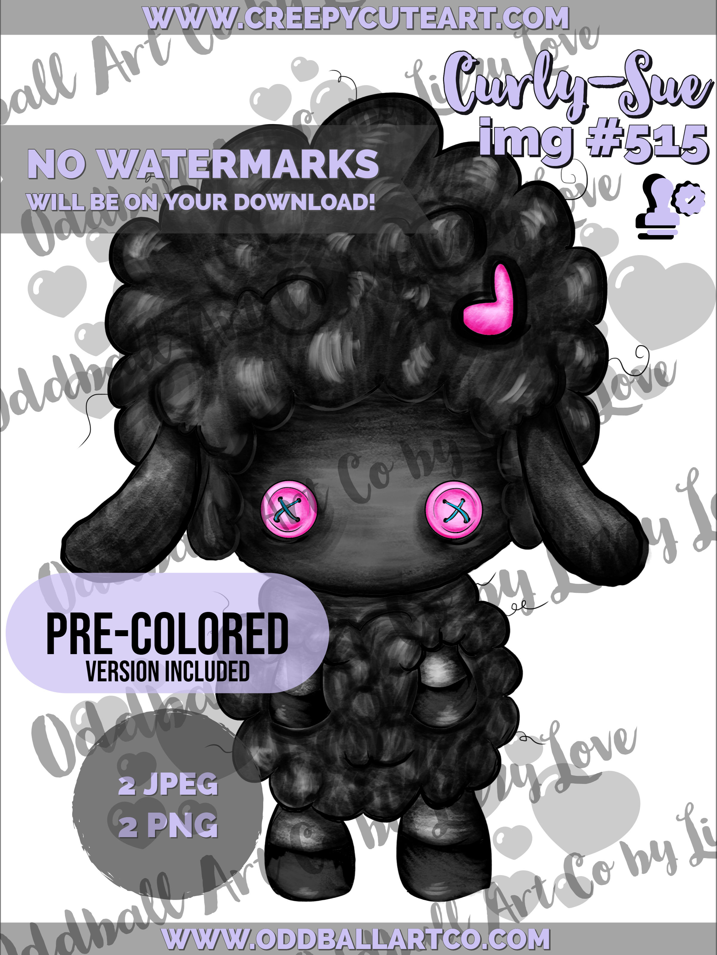 Digi Stamp Cute Curly-Sue Sheep with Button Eyes Pre-Colored Included Image#515