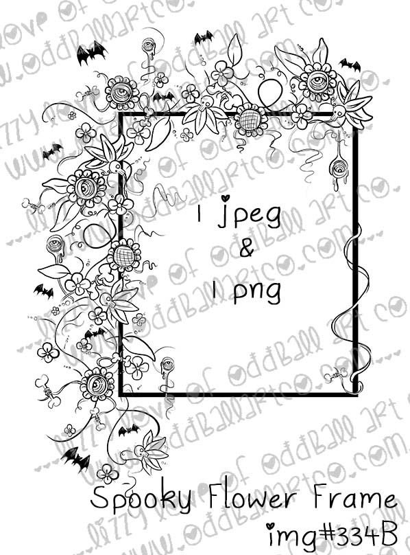 Thumbnail: Digital Stamp Creepy Cute Eyeball & Bones Flower Frame Image No. 334