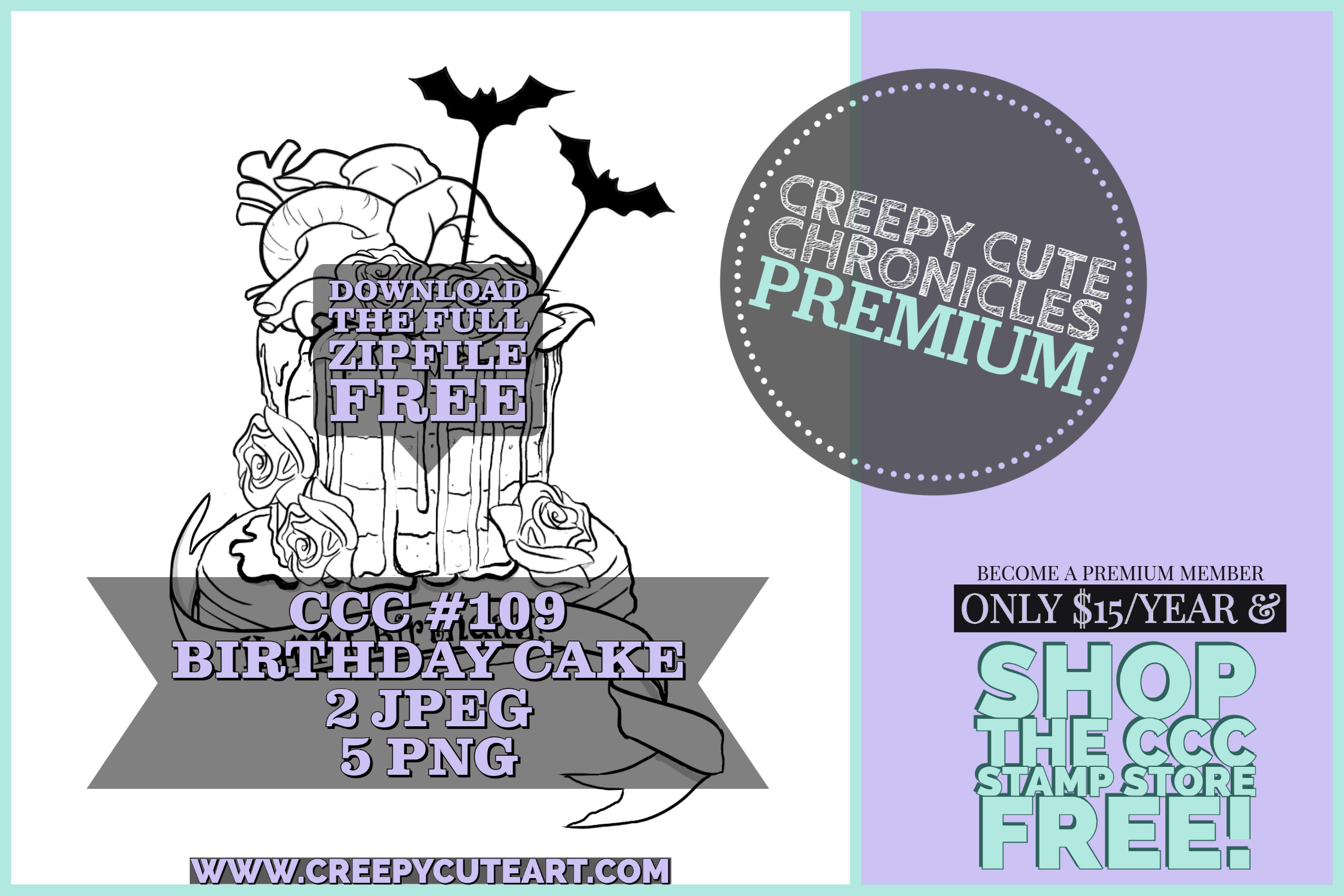 CCC# 109 BIRTHDAY CAKE DIGI STAMP Creepy Cute Chronicle