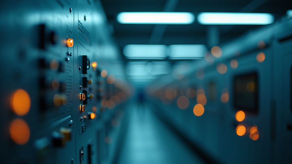 Vista cercana de un panel eléctrico moderno con componentes digitales integrados