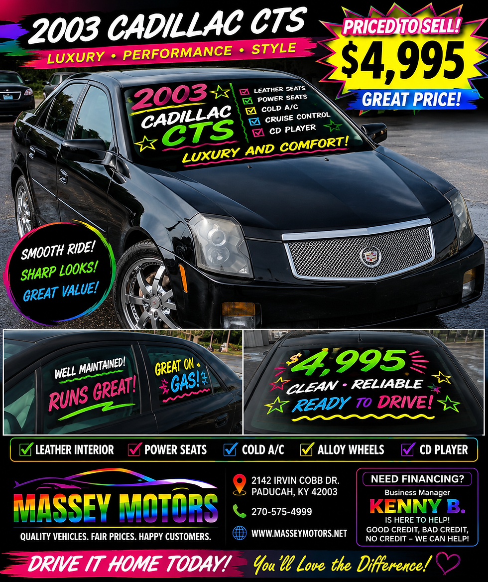 2003 CADILLAC CTS    BLACK AND READY FOR THE ROADS PRICED TO SELL. THIS IS MANAGER SPECIAL ACCEPTING ALL OFFERS. STOP IN AND TEST DRIVE IT OR OTHERS TODAY!!