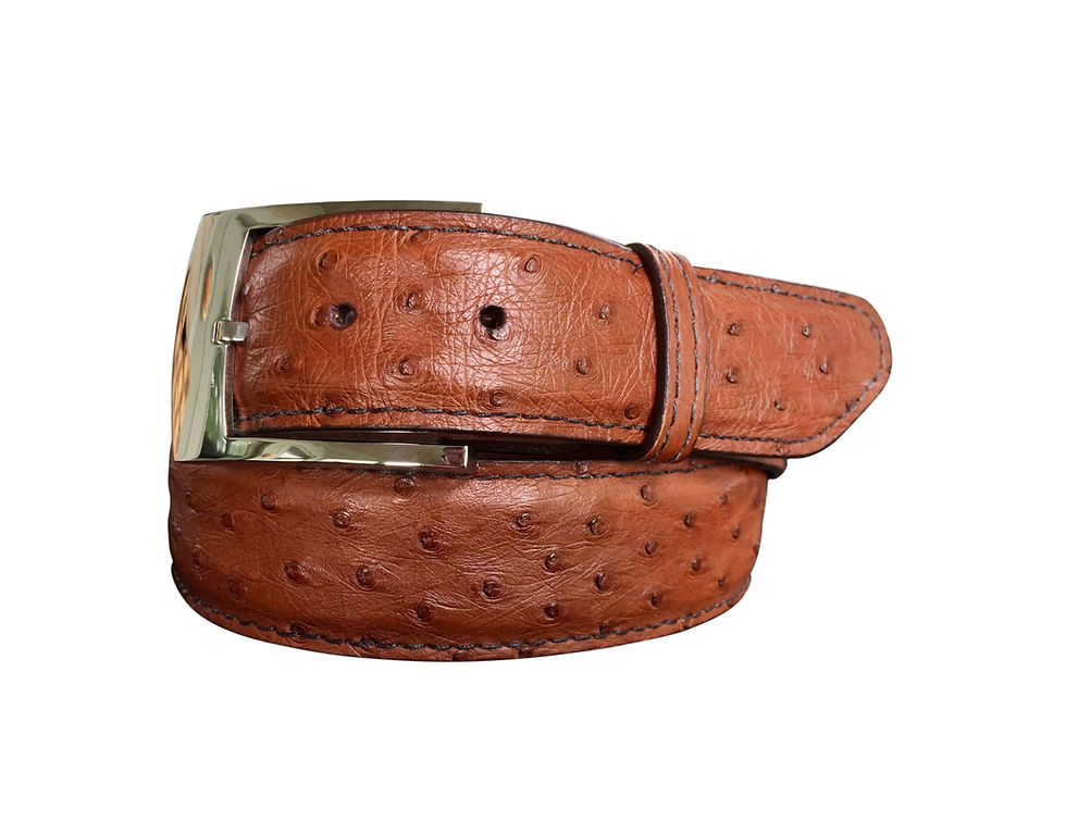 Thumbnail: Cognac Genuine Full Quill Ostrich Skin Golf Belt With a Silver Belt Buckle