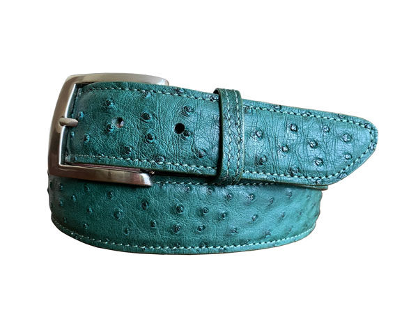 Thumbnail: Green Genuine Full Quill Ostrich Skin Golf Belt With a Silver Belt Buckle