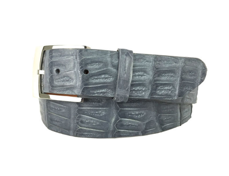 Thumbnail: Grey Genuine Caiman Crocodile Tail Skin Golf Belt With a Silver Belt Buckle