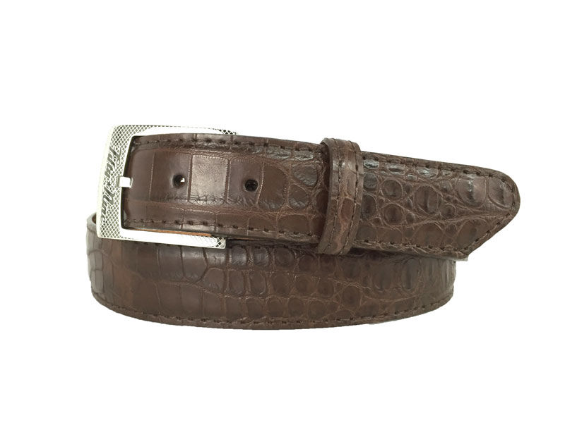 Thumbnail: Brown Genuine Matte Alligator Skin Golf Belt With a Silver Belt Buckle