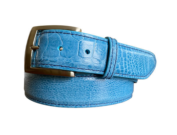 Thumbnail: Sky Blue Genuine Ostrich Leg Skin Golf Belt With a Silver Belt Buckle