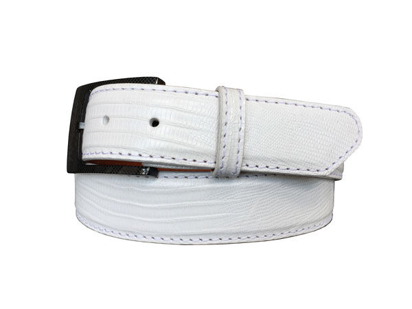 Thumbnail: White Genuine Lizard Skin Golf Belt With a Black Belt Buckle