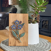 String art forget me not on oak block