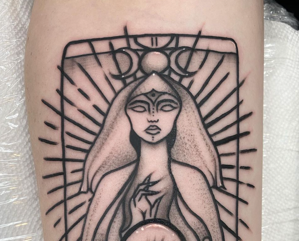 Tarot Card Tattoo By Eliany at Fine Ink Studios Four Corners
