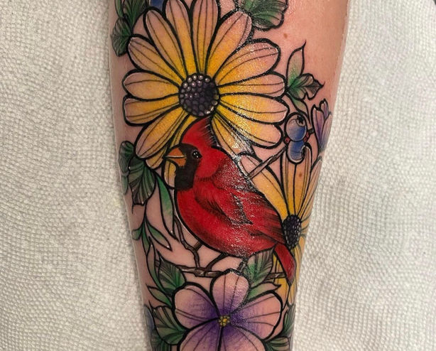 Color Flowers Thors Hammer Tattoo By Denzel at Fine Ink Grand Oaks.jpg