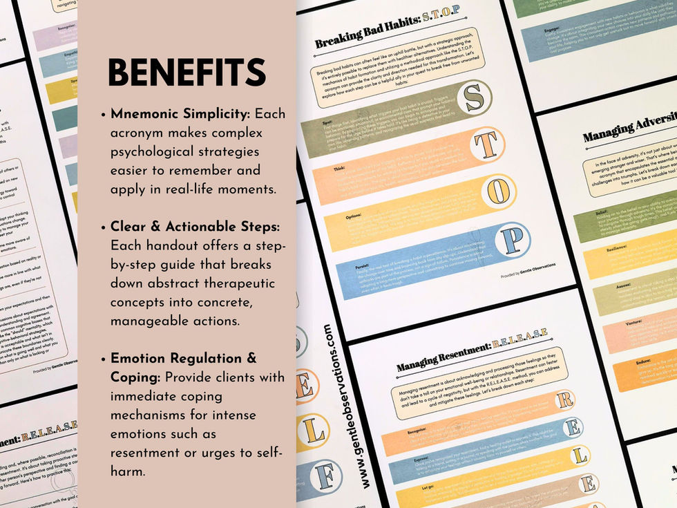 Benefits list and 'S.T.O.P.' breaking bad habits handout.