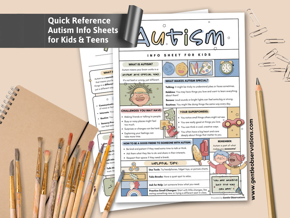 Printable PDF: Quick reference autism sheets for kids and teens.